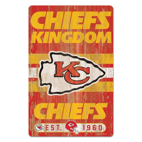 NFL Kansas City Chiefs Wood Sign Slogan Distressed Man Cave Football New - Picture 2 of 3